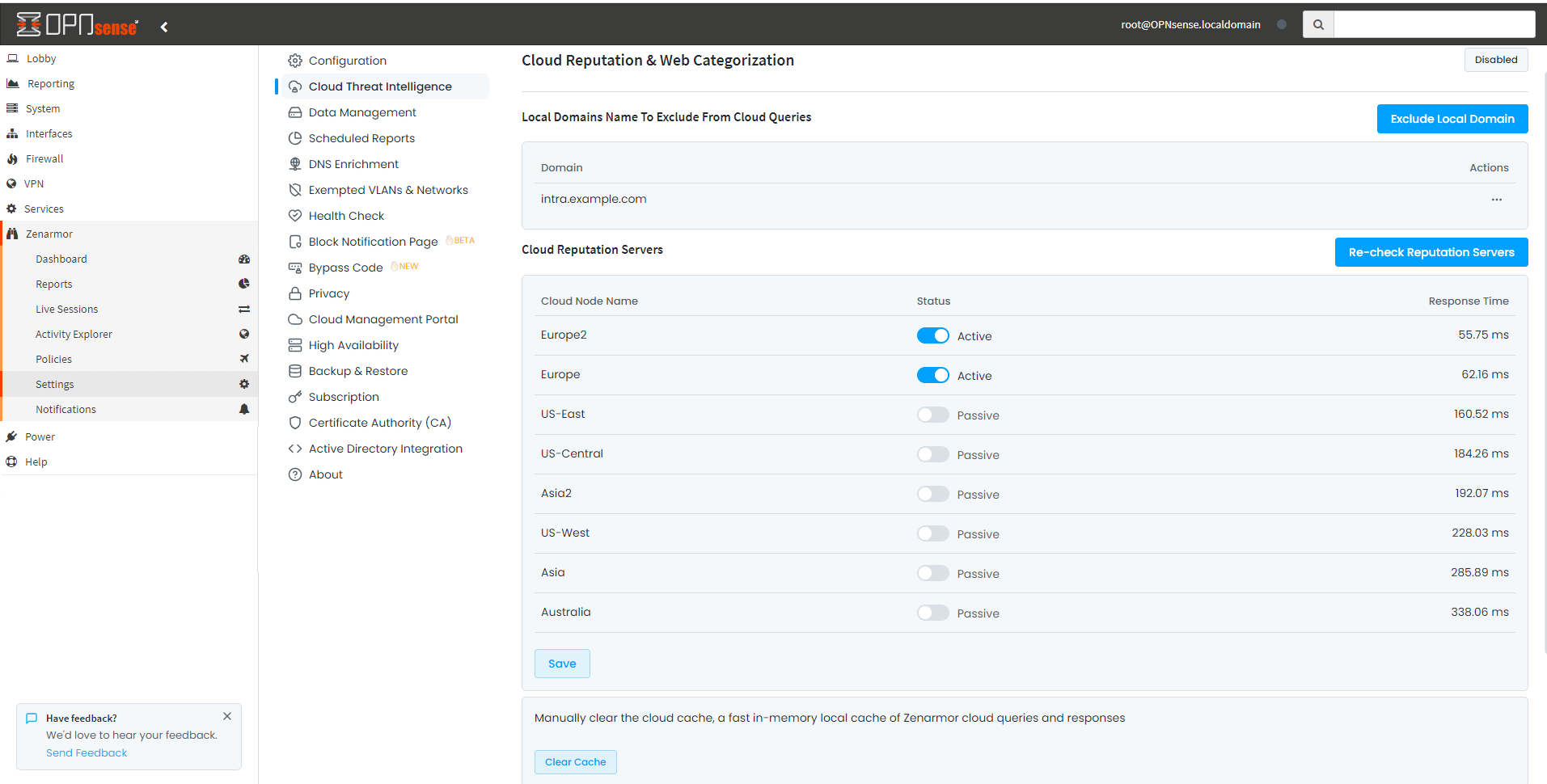 OPNsense - Configuring Cloud Reputation & Web Categorization Configuration - Cloud Threat Intelligence