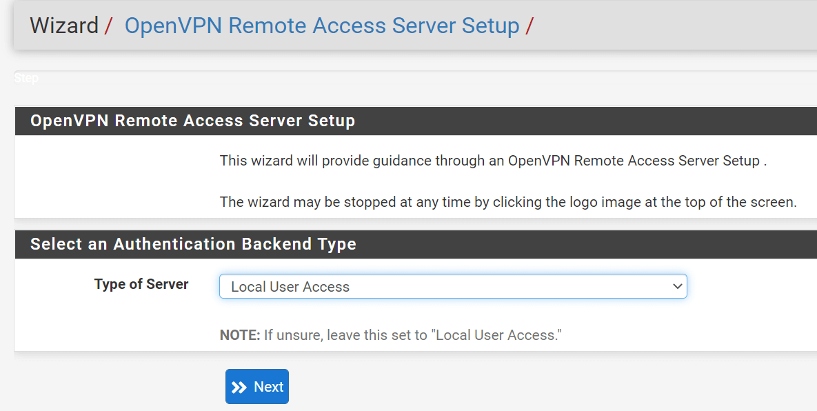 Selecting Local User Access for Authentication Backend Type Selecting Local User Access for Authentication Backend Type