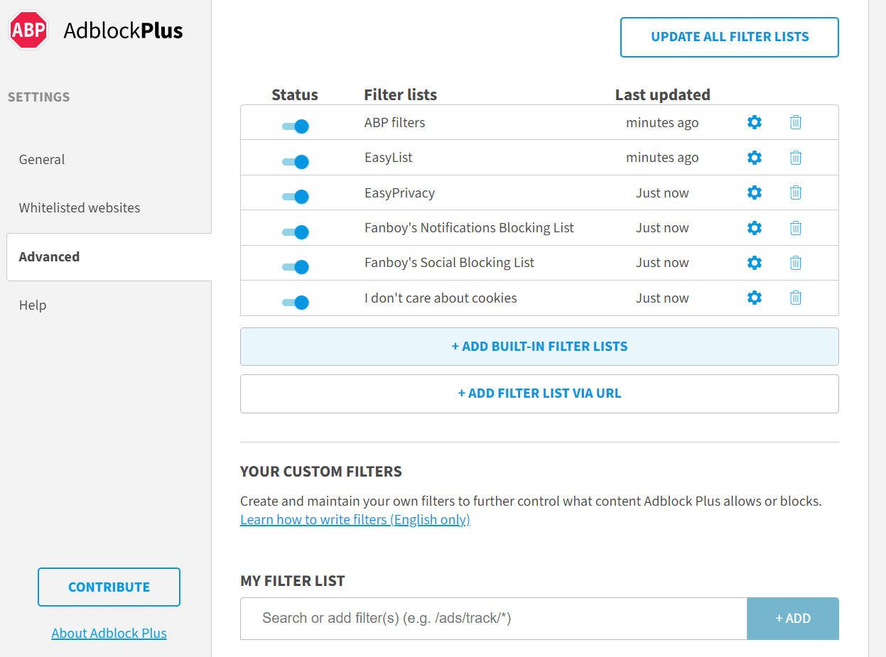 Managing AdBlock Plus Filter Lists Managing AdBlock Plus Filter Lists