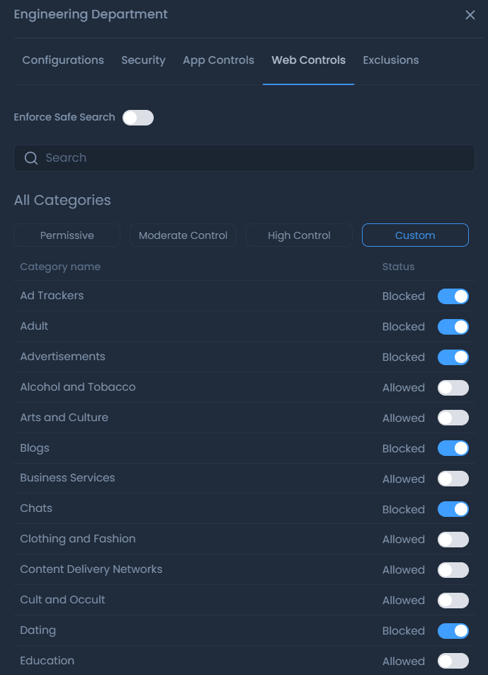 Configuring Web Control rules of a policy Configuring Web Control rules of a policy