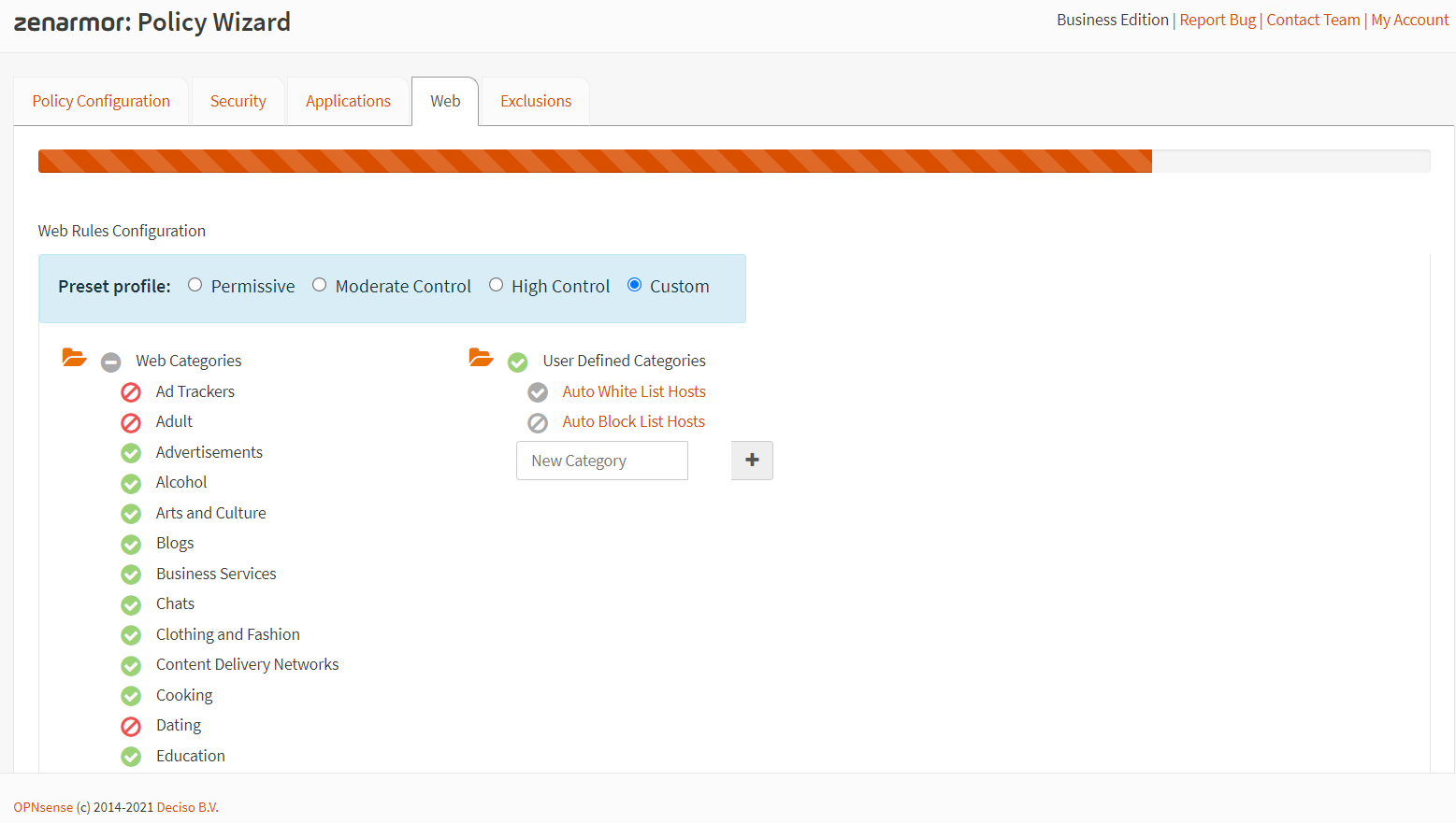 Policy Wizard Web Configuration