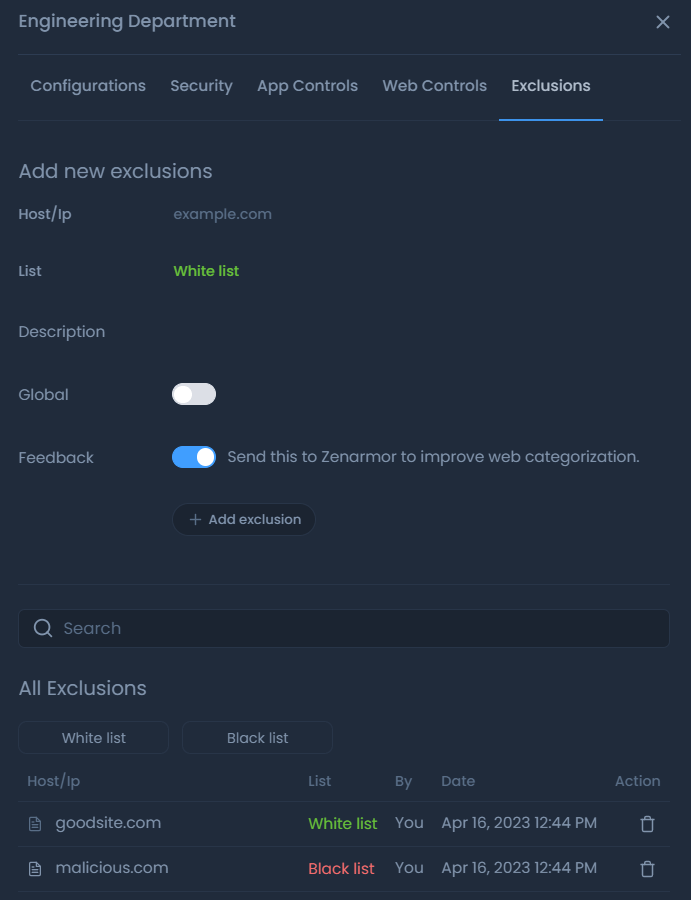 Configuring Exclusion rules of a policy Configuring Exclusion rules of a policy