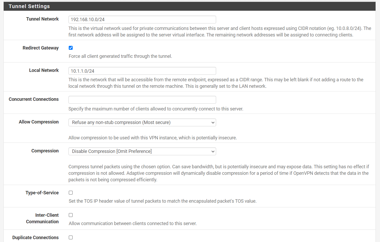 OpenVPN Tunnel Settings on pfSense OpenVPN Tunnel Settings on pfSense