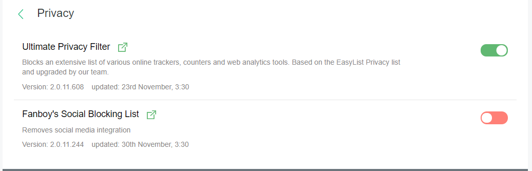 AdBlocker Ultimate Filters Under Privacy Filter Types AdBlocker Ultimate Filters Under Privacy Filter Types