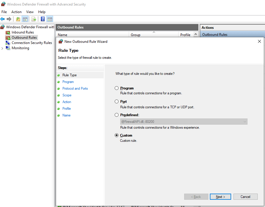 Defining Outbound Firewall Rule on Windows 10 Defining Outbound Firewall Rule on Windows 10