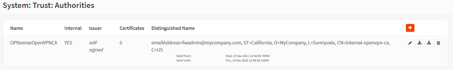 Created Certificate Authorities on OPNsense Created Certificate Authorities on OPNsense