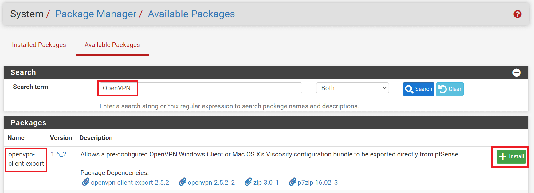 Installing `openvpn-client-export` package on pfSense Installing openvpn-client-export package on pfSense
