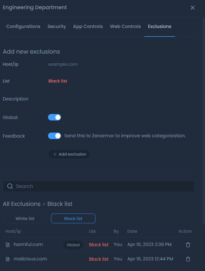 Exclusion - Black List Exclusion - Black List