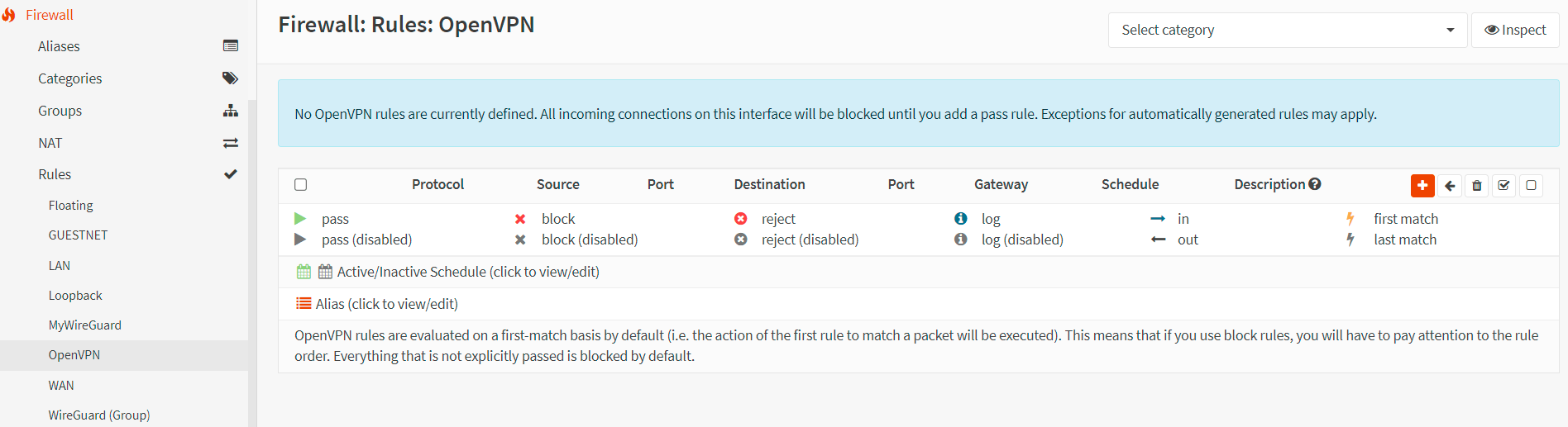 OpenVPN interface firewall rules in OPNsense OpenVPN interface firewall rules in OPNsense