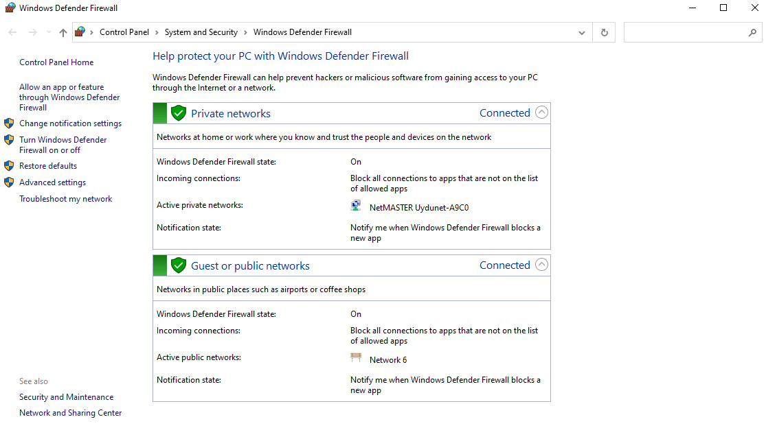 Viewing Windows Defender Firewall Viewing Windows Defender Firewall