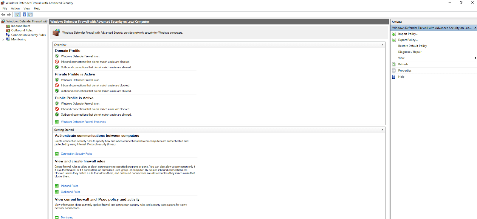 Windows Defender Firewall Advanced Settings Windows Defender Firewall Advanced Settings