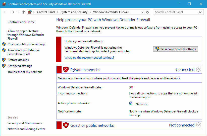 Microsoft Windows Defender Firewall Microsoft Windows Defender Firewall