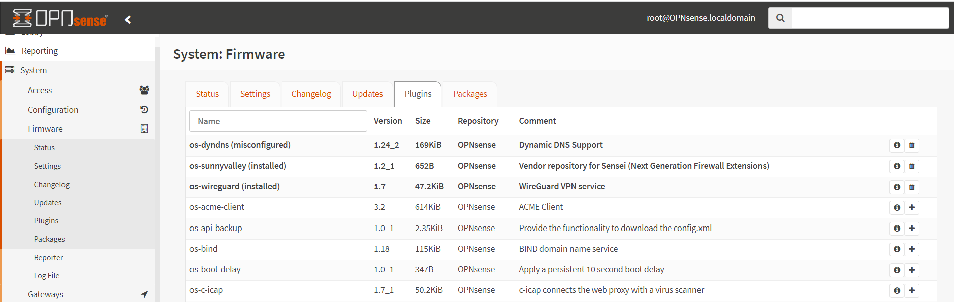 installed and available OPNsense plugins