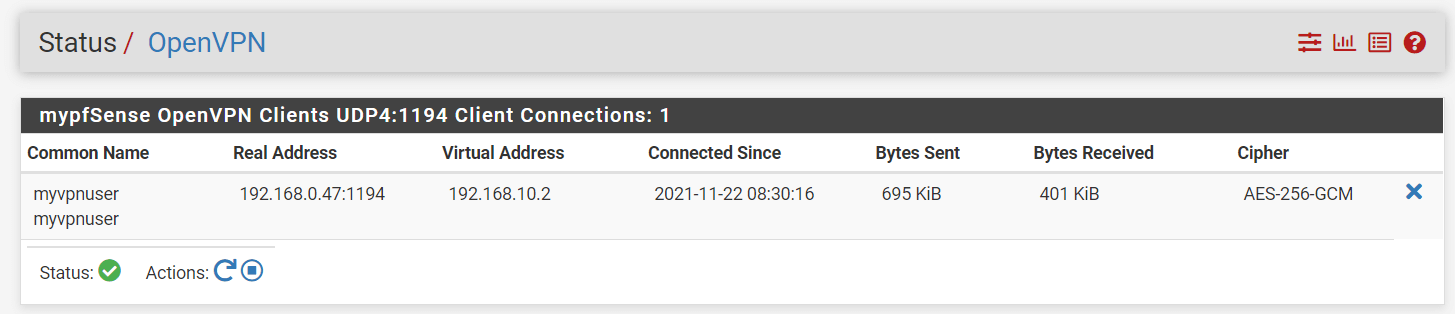 OpenVPN status on pfSense OpenVPN status on pfSense