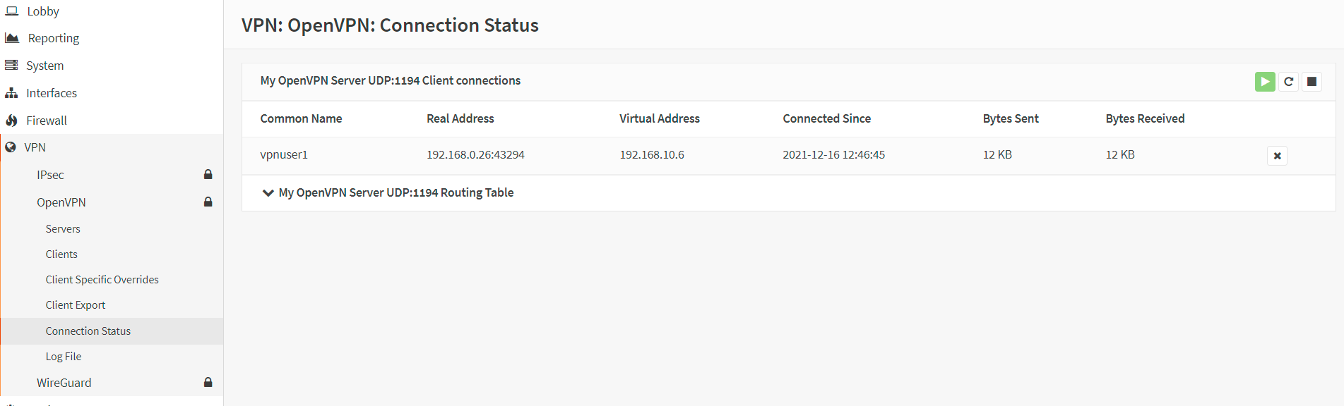 OpenVPN status in OPNsense OpenVPN status in OPNsense