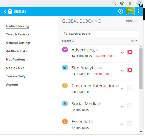 Ghostery Global Blocking Configuration Ghostery Global Blocking Configuration