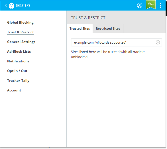 Ghostery Trusted & Restricted Sites Configuration Ghostery Trusted & Restricted Sites Configuration