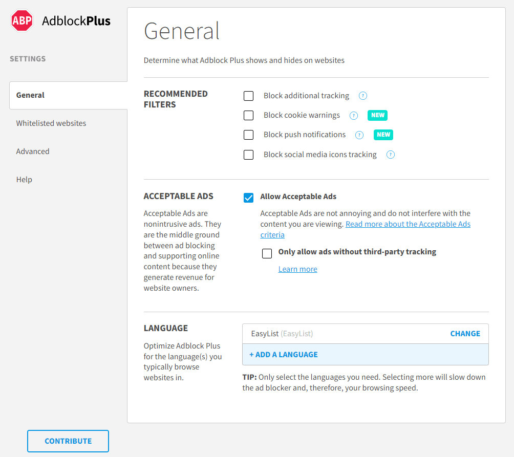 Adblock Plus General Settings Adblock Plus General Settings