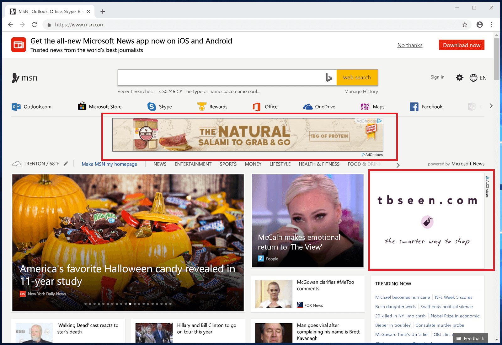 MSN homepage with ads MSN homepage with ads