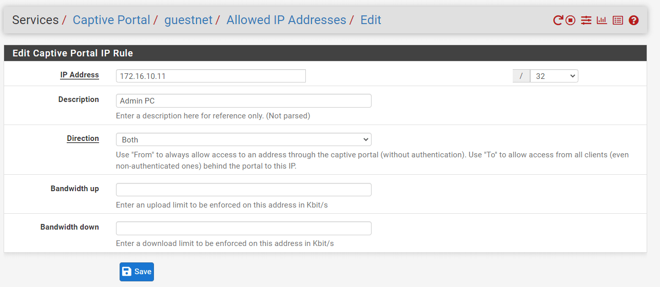 Adding Allowed IP Addresses for Captive Portal on pfSense Firewall Adding Allowed IP Addresses for Captive Portal on pfSense Firewall