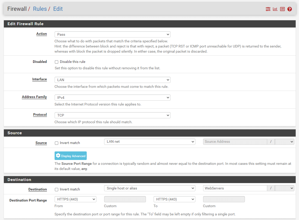 Adding DMZ Web Server access rule Adding DMZ Web Server access rule