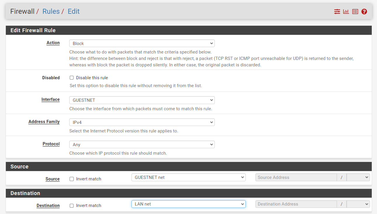 Adding Firewall Rule to Block LAN access from GuestNet on pfSense Adding Firewall Rule to Block LAN access from GuestNet on pfSense