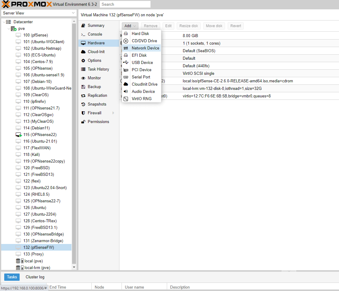 Adding NIC to pfSense VM on Proxmox VE Adding NIC to pfSense VM on Proxmox VE