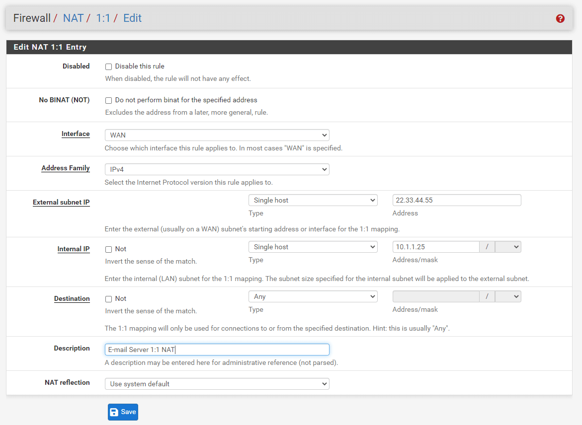 Adding Single IP address 1:1 NAT rule Adding Single IP address 1:1 NAT rule