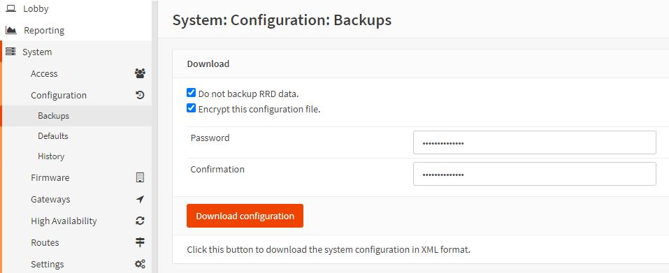 Backup OPNsense Configuration Manually Backup OPNsense Configuration Manually