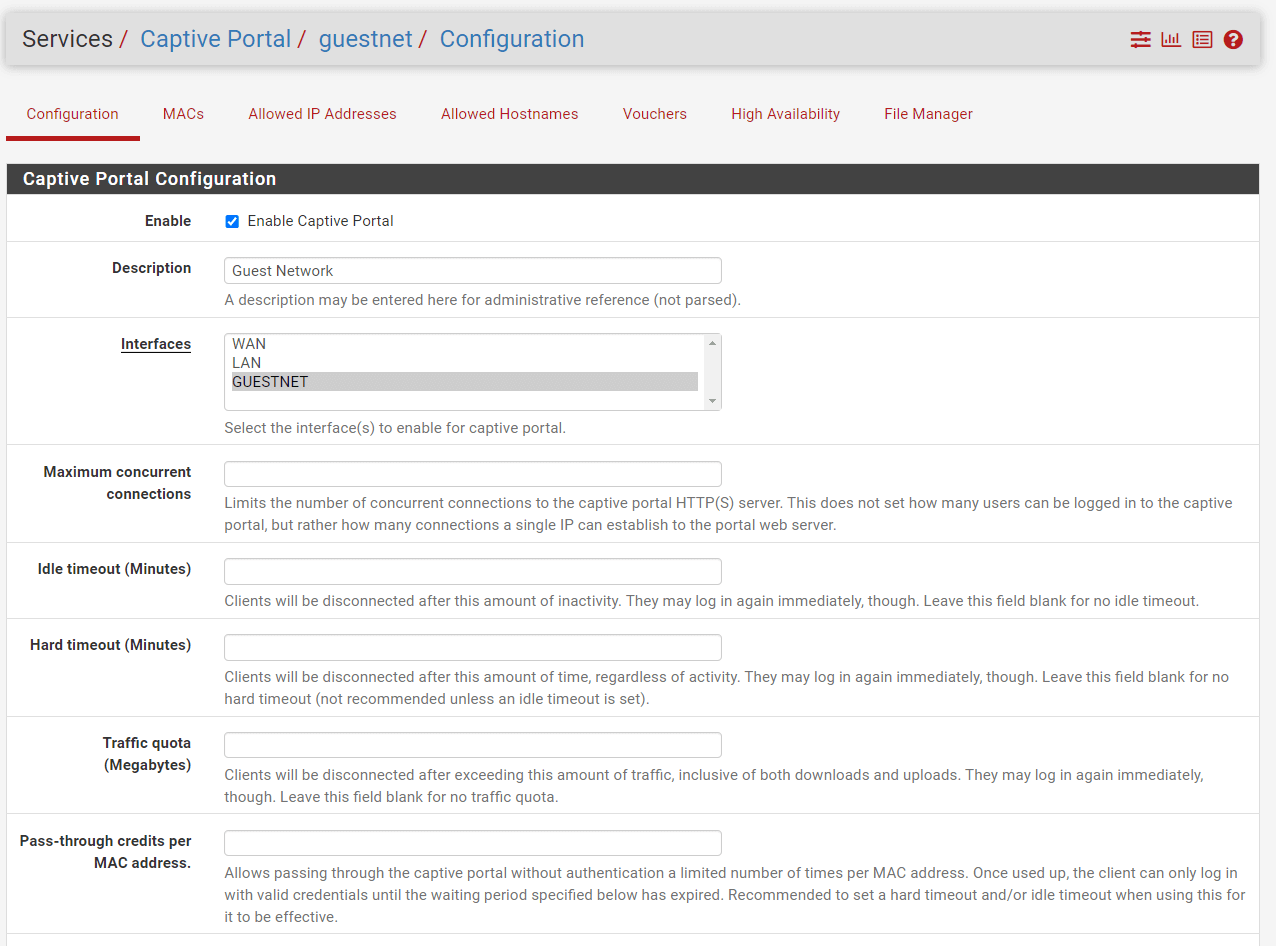 Captive Portal Zone Configuration on pfSense-1 Captive Portal Zone Configuration on pfSense-1