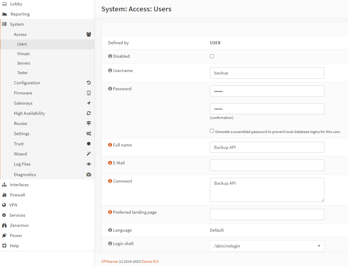 Adding Backup User Adding Backup User