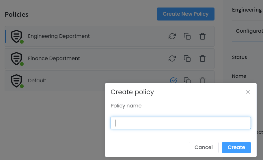 Creating a new policy Creating a new policy