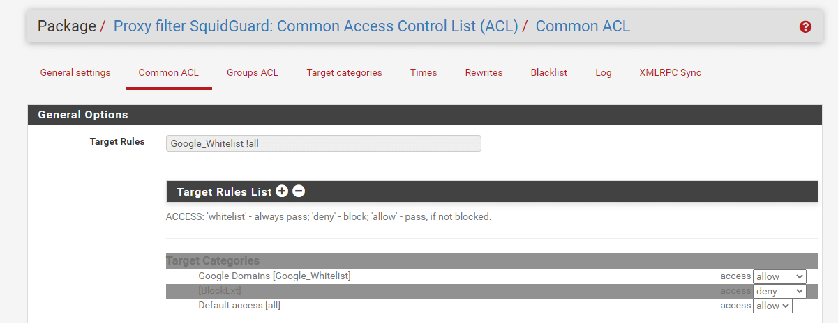 Defining Common ACL to Block Extensions Defining Common ACL to Block Extensions