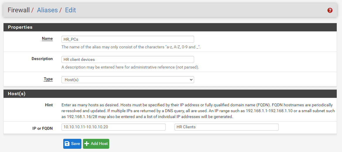 Defining an alias for Human Resources PCs Defining an alias for Human Resources PCs