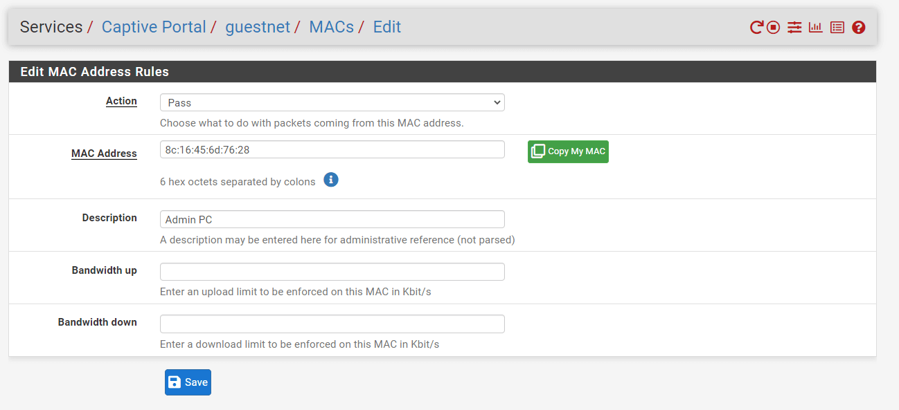 Defining MAC address rules for Captive Portal on pfSense Firewall Defining MAC address rules for Captive Portal on pfSense Firewall