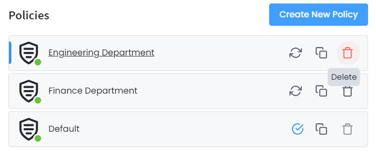 Deleting a policy Deleting a policy