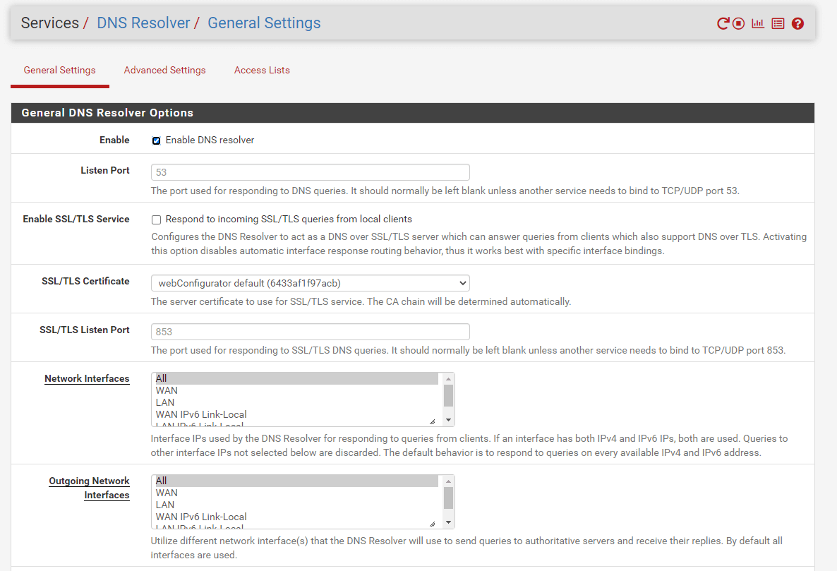 DNS Resolver General Settings on pfSense DNS Resolver General Settings on pfSense