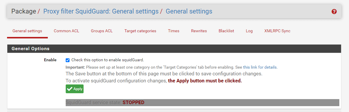 Enable SquidGuard Enable SquidGuard