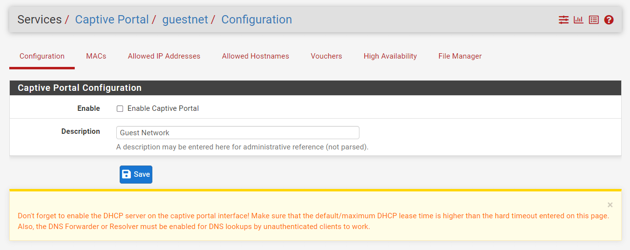 Enabling Captive Portal Zone on pfSense Enabling Captive Portal Zone on pfSense