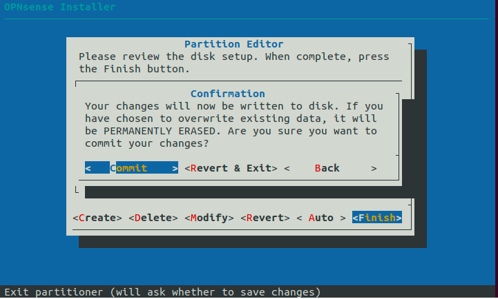 Confirm Partitioning Confirm Partitioning