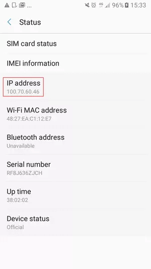 Learning IP address on an Android phone Learning IP address on an Android phone