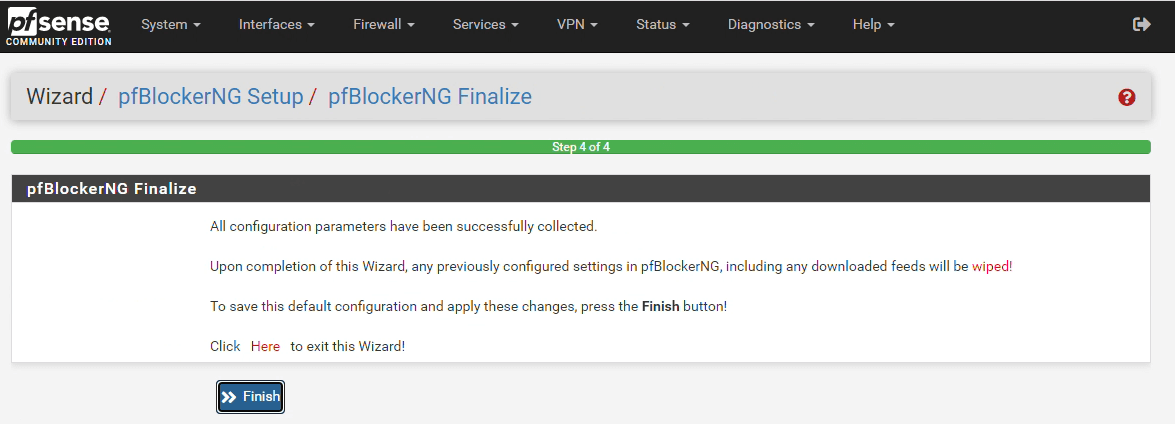 pfBlockerNG initial configuration finalize pfBlockerNG initial configuration finalize