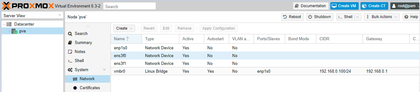 Viewing the network devices of the Proxmox VE Viewing the network devices of the Proxmox VE