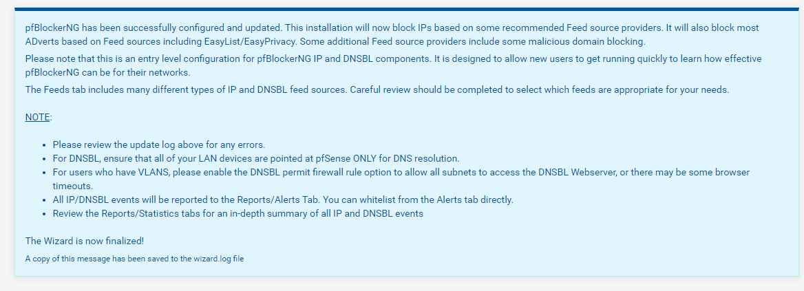 pfBlockerNG installation is complete pfBlockerNG installation is complete