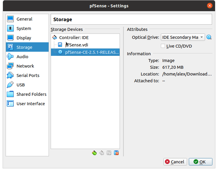 optical disk file was loaded for pfSense®