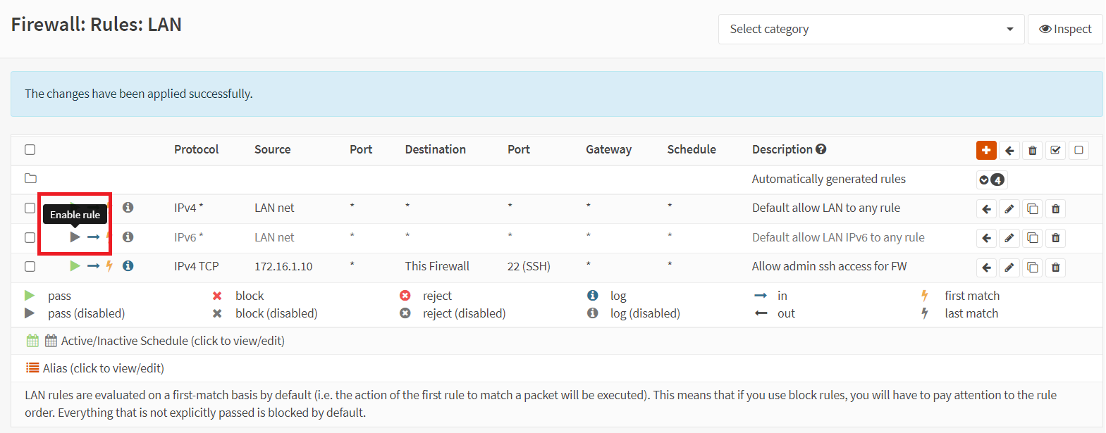 Enabling a specific firewall rule Enabling a specific firewall rule