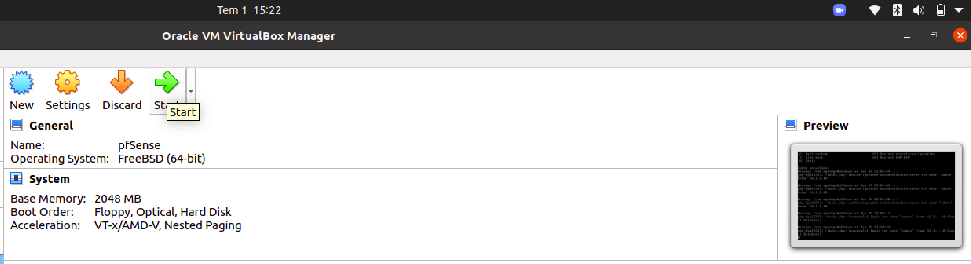 Start pfSense® software vm on Virtual Box