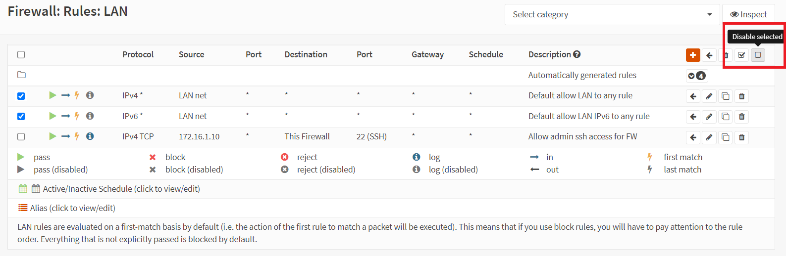 Disabling multiple firewall rules Disabling multiple firewall rules