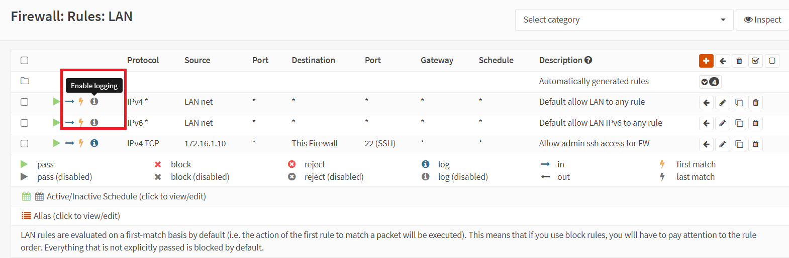 Enabling logging for a firewall rule Enabling logging for a firewall rule