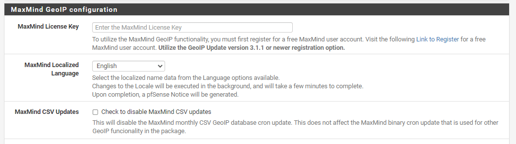 MaxMind GeoIP configuration